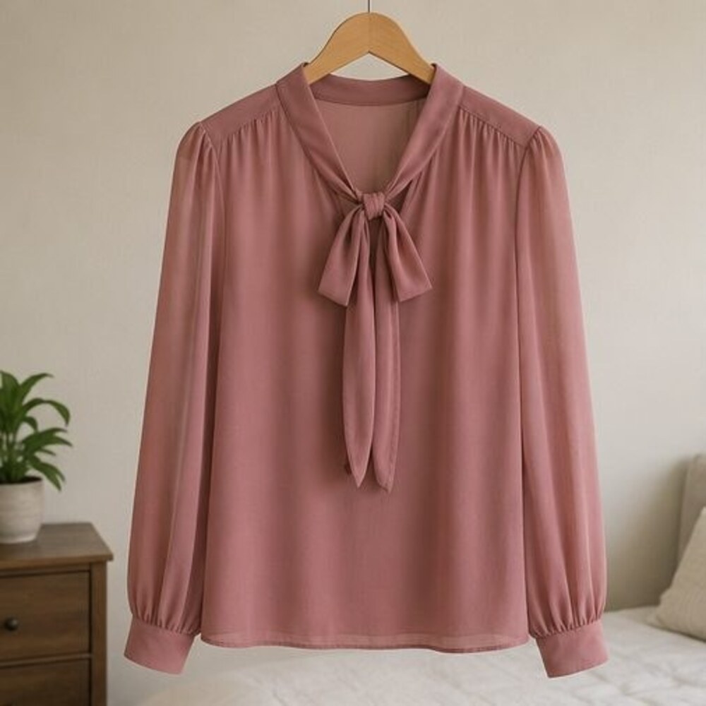 Rose Chiffon Tie Neck Blouse